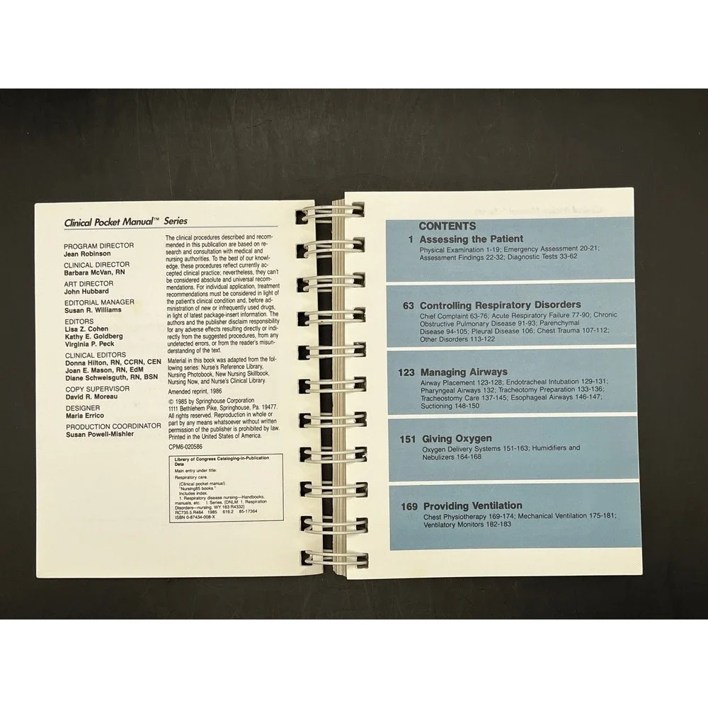 Clinical Pocket Manual Respiratory Care Spiral Bound Medical‎ Reference Book